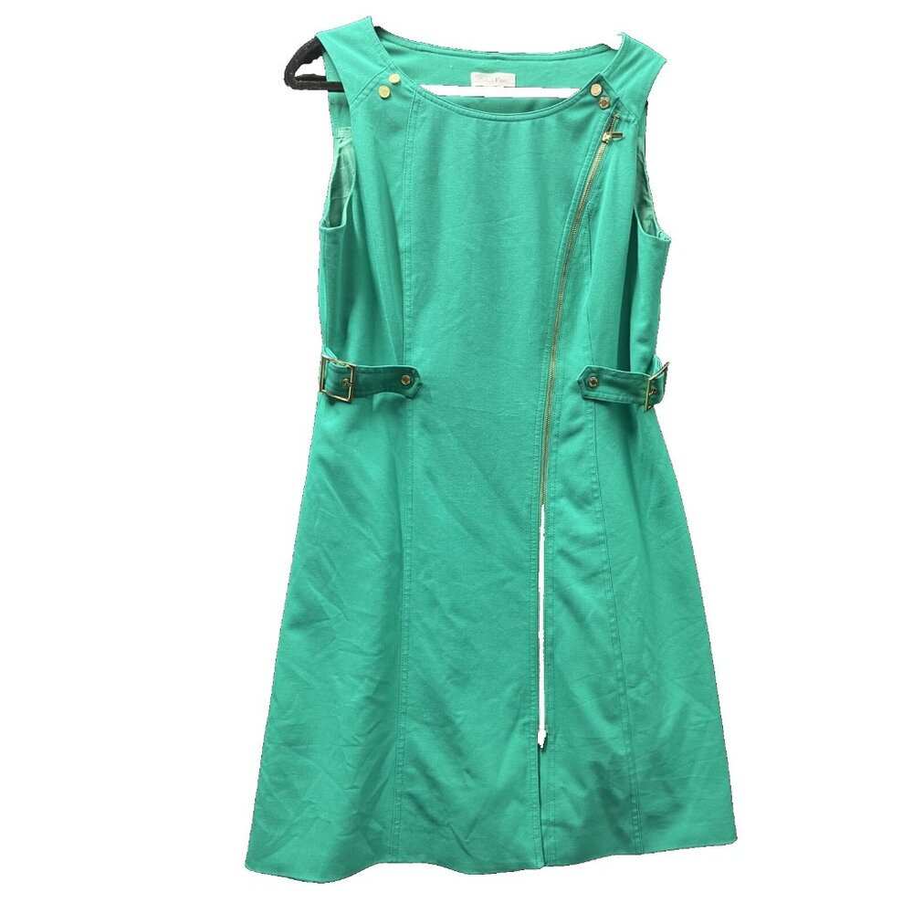 Calvin Klein Women’s Green Midi Dress Full Zip Adjustable Waist Snap Size Small